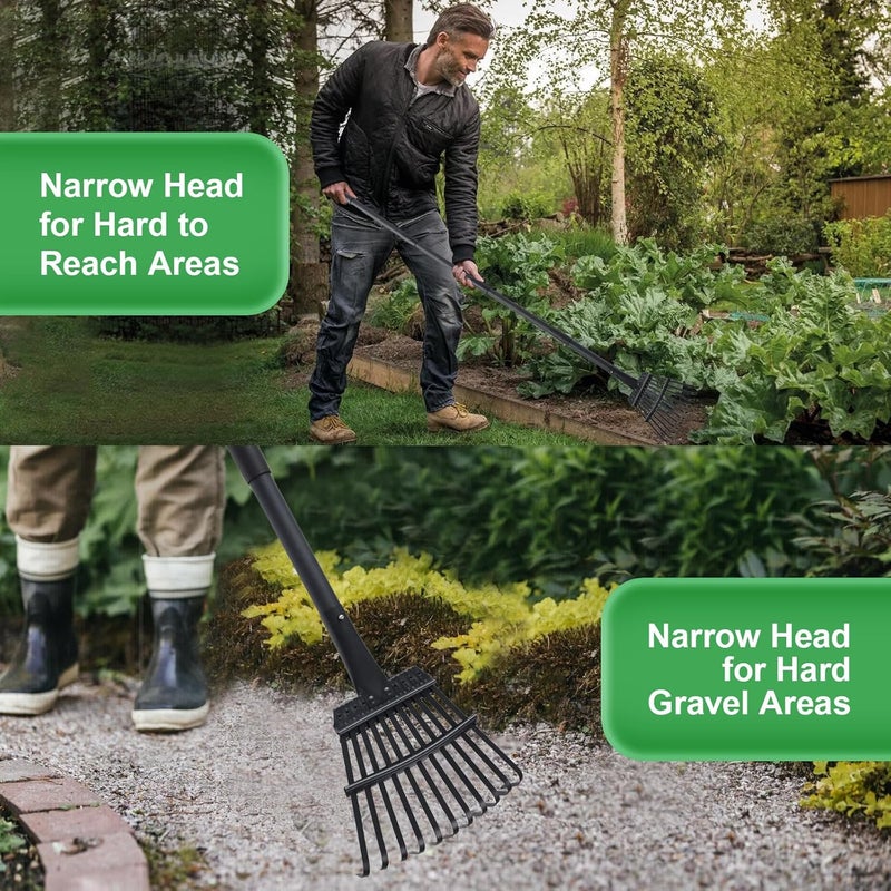 Pragmatist Rake for Leaves Small Metal Garden Tool with 11 Tines 63 Inch Adjustable Handle Sturdy Yard Rake for Gardening Gathering Leaves Weeds Debris, Black - Image 1